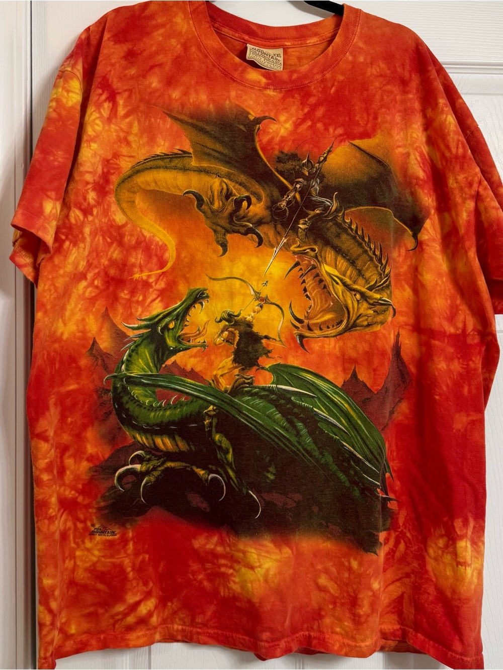 The Mountain Tie-Dye Dragon Battle Men’s Tee - Red & Orange